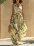 Lily Print Ruffled V-Neck Tie-Waist Dress