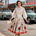 Lace Collar Rose Print Midi Dress
