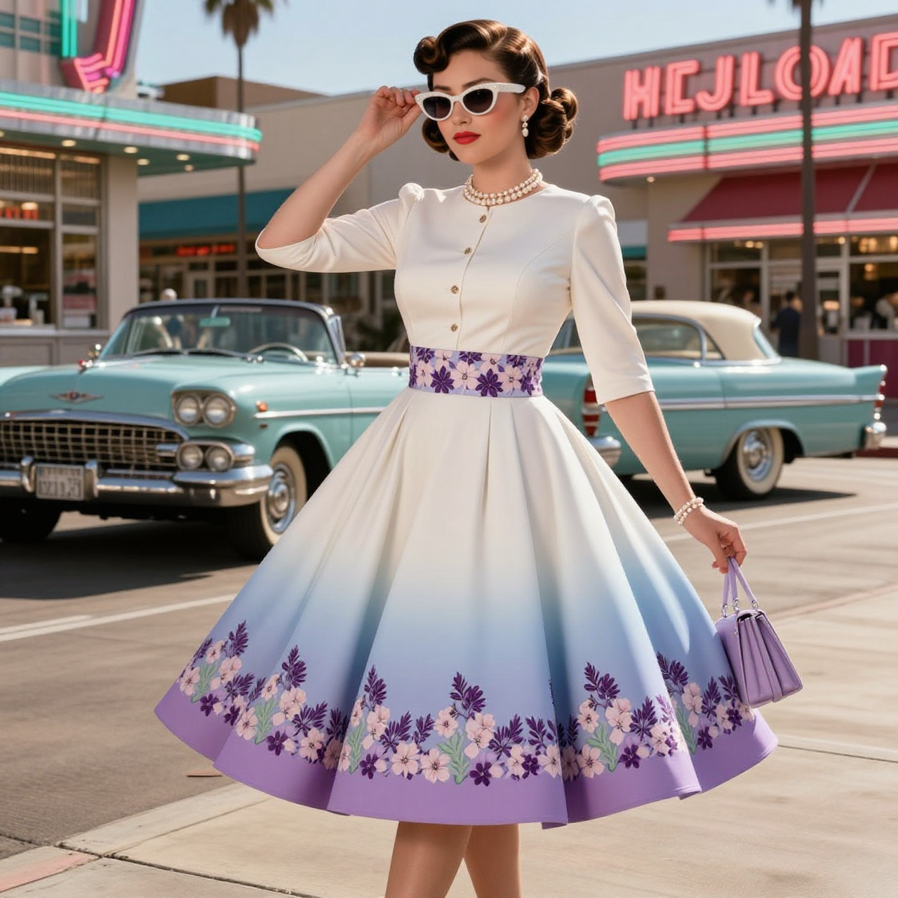 Ombre Purple Floral Button-Front Midi Dress