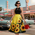 Halter Top And Sunflower Print A-Line Skirt Set