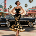 Gold Floral Off-Shoulder Mermaid Gown