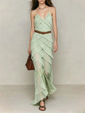 Tiered Ruffle Spaghetti Strap Chiffon Maxi Dress