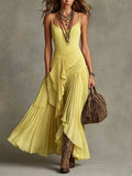 Sunburst Pleated Spaghetti Strap Maxi Dress