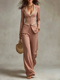 Lace Trim Corset Blazer & Wide Leg Pants Set