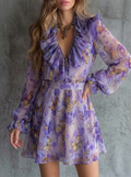 Butterfly Print Ruffle Chiffon Mini Dress