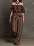 Off Shoulder Puff Sleeve Top & Striped Wide Leg Pants Set