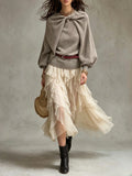Knit Twist Cape Sweater And Ruffled Midi Skirt Set