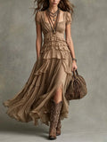 Square Neck Ruffled Tiered Midi Dress