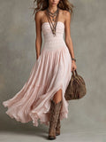Strapless Lace Bodice Tiered Flowy Dress