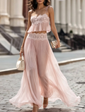 Lace Trim Cami Top And Pleated Wide-Leg Pants Set