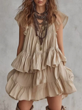 Flutter Sleeve Pleated Tiered Ruffle Mini Dress