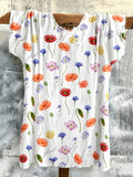 Watercolor Floral Print Short Sleeve Tunic Top