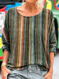 Colorful Vertical Stripe Sequin Detail Round Neck Top