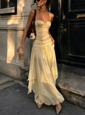 Ruched Bustier Bodice Spaghetti Strap Maxi Dress