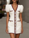 Cream Boucle Tweed Contrast Trim Mini Dress