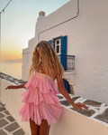 Pink Tulle Tiered Ruffle Sequin Mini Dress