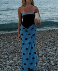 Black And Blue Polka Dot Ruched Maxi Dress