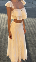 Lace Trim Tiered Ruffle Two-Piece Set