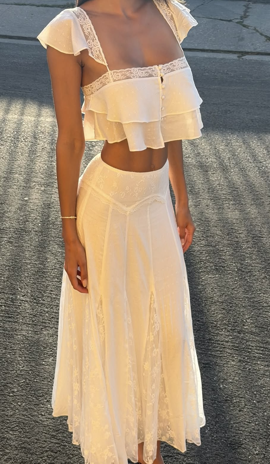 Lace Trim Tiered Ruffle Two-Piece Set