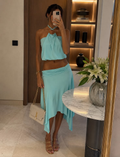 O-Ring Halter Top And Asymmetric Midi Skirt Set