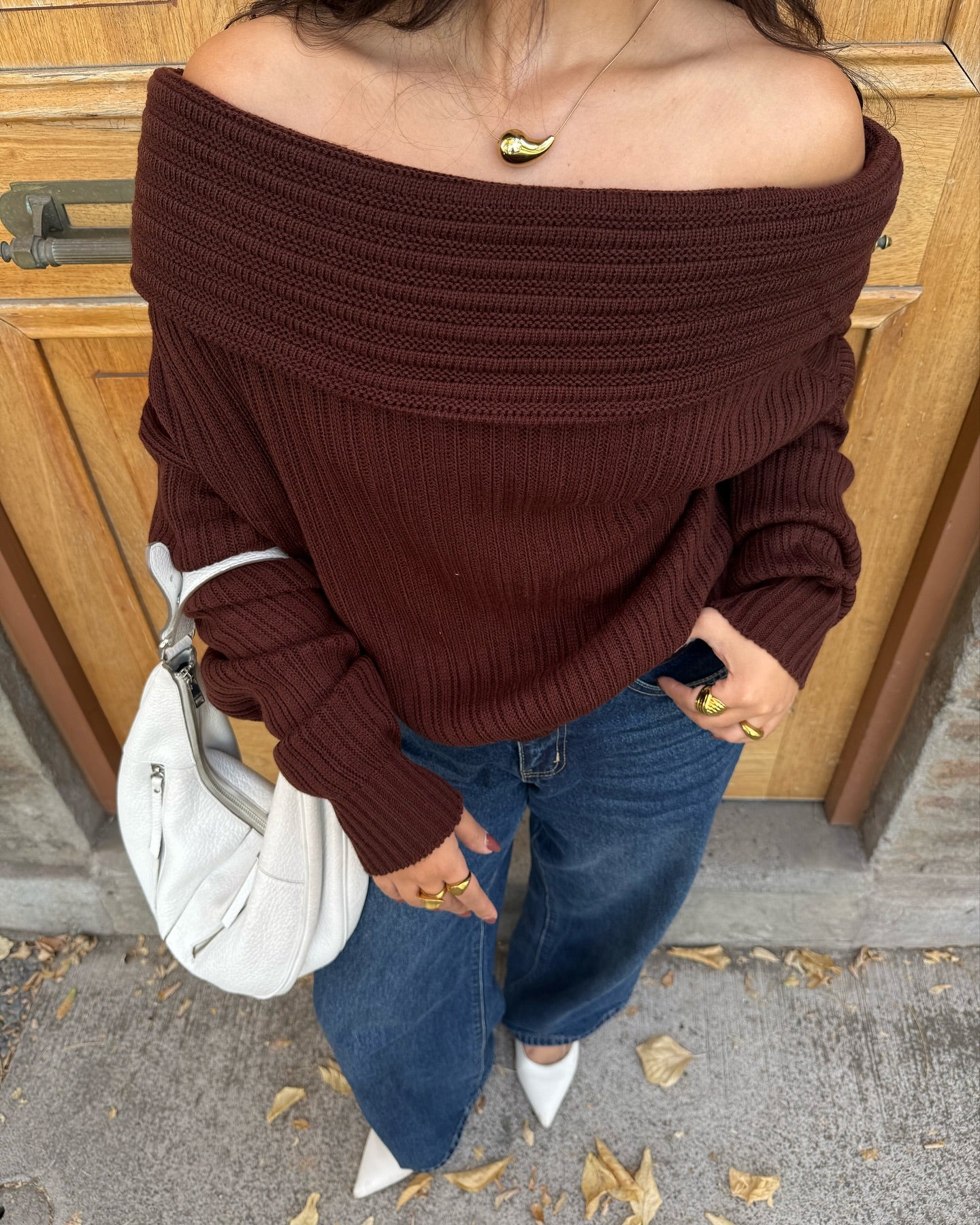 Ribbed Off-Shoulder Sweater