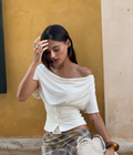 White Off-Shoulder Button-Down Crop Top