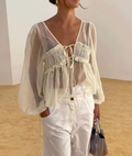 Sheer Chiffon Tie-Front Peplum Blouse