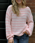 Pink White Stripe Oversized Knit Sweater