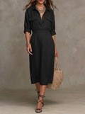 Black Linen Utility Pocket Shirt Dress