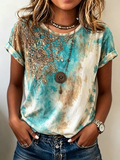 Teal Tie-Dye Beaded Fringe Necklace Print Tee