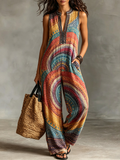 Colorful Mandala Geometric Print Sleeveless Jumpsuit