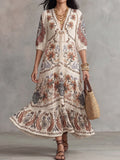 Cream Paisley Print Tie-Front Maxi Dress