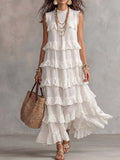 White Sleeveless Tiered Ruffle Maxi Dress