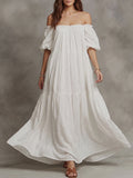 White Off-Shoulder Tiered Maxi Dress