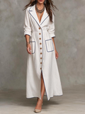White Contrast Piping Long Shirt Dress