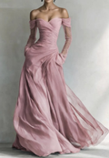 Dusty Pink Off-Shoulder Ruched Maxi Dress