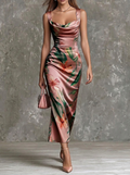 Peach Floral Cowl Neck Slip Dress