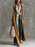 Colorful Stripe Halter Wide-Leg Jumpsuit