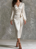 Cream Leopard Print Wrap Tie Midi Dress