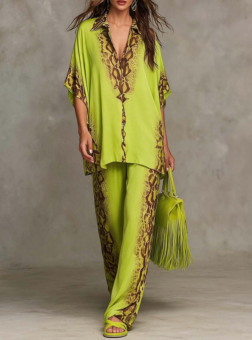Lime Green Animal Print Two-Piece Set