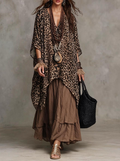 Brown Leopard Print Tunic And Tiered Skirt Set