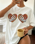 Glitter Skeleton Hands Heart Oversized Tee