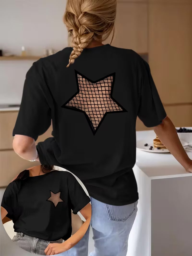 Double-Sided Mesh Star Graphic T-Shirt