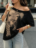 Leopard Face Off-Shoulder Oversized Tee