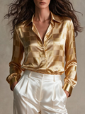 Gold Checkered Satin Shirt