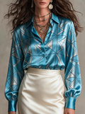 Blue Abstract Geometric Satin Shirt