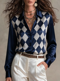Navy Argyle Print Satin Shirt