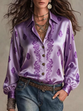 Lavender Damask Print Satin Shirt