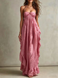 Dusty Pink Halter Ruffle Maxi Dress