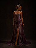 Plum Lace Corset High-Slit Maxi Dress